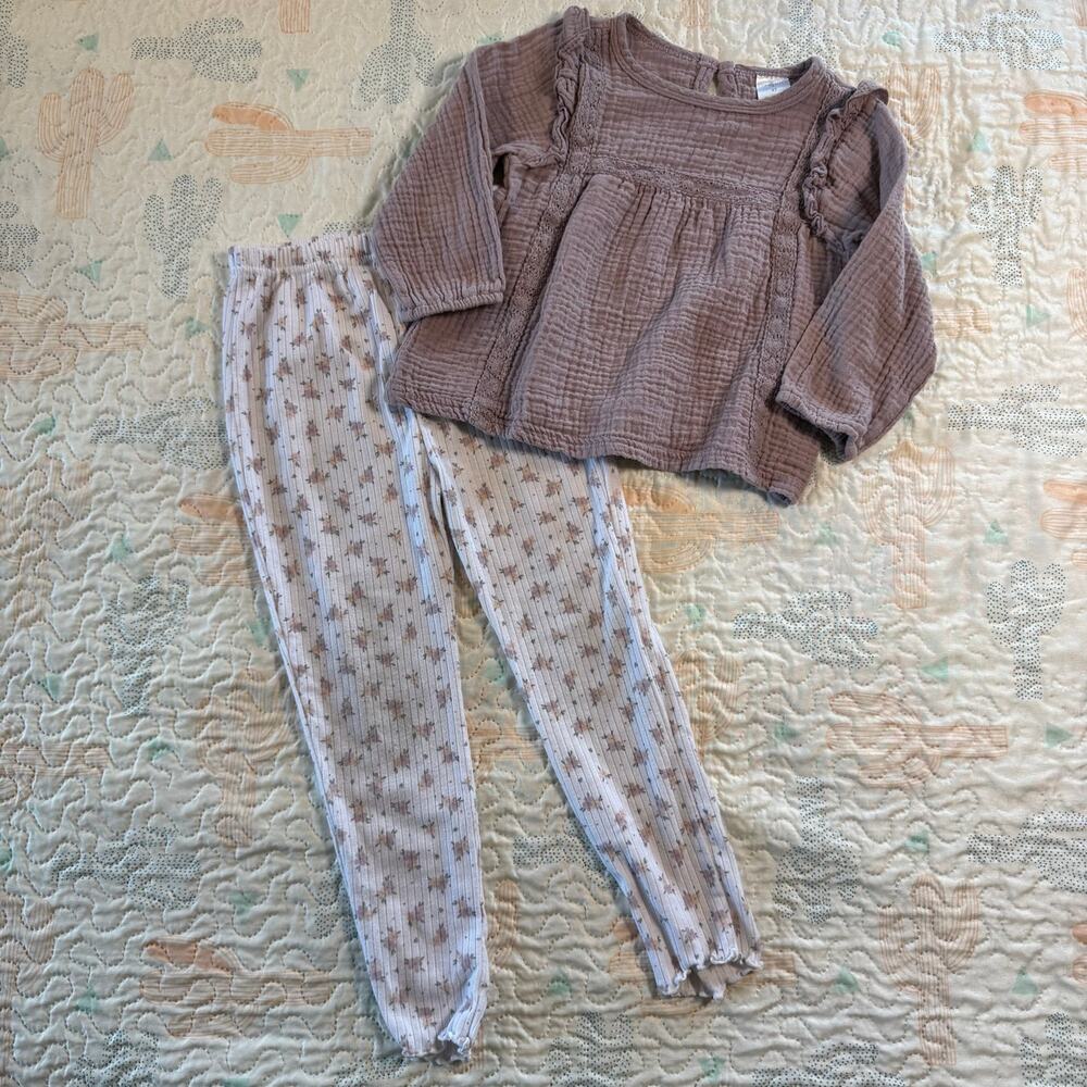 Ivy Hill 4T Neutral Outfit Set Boho Top Leggings Boutique Style